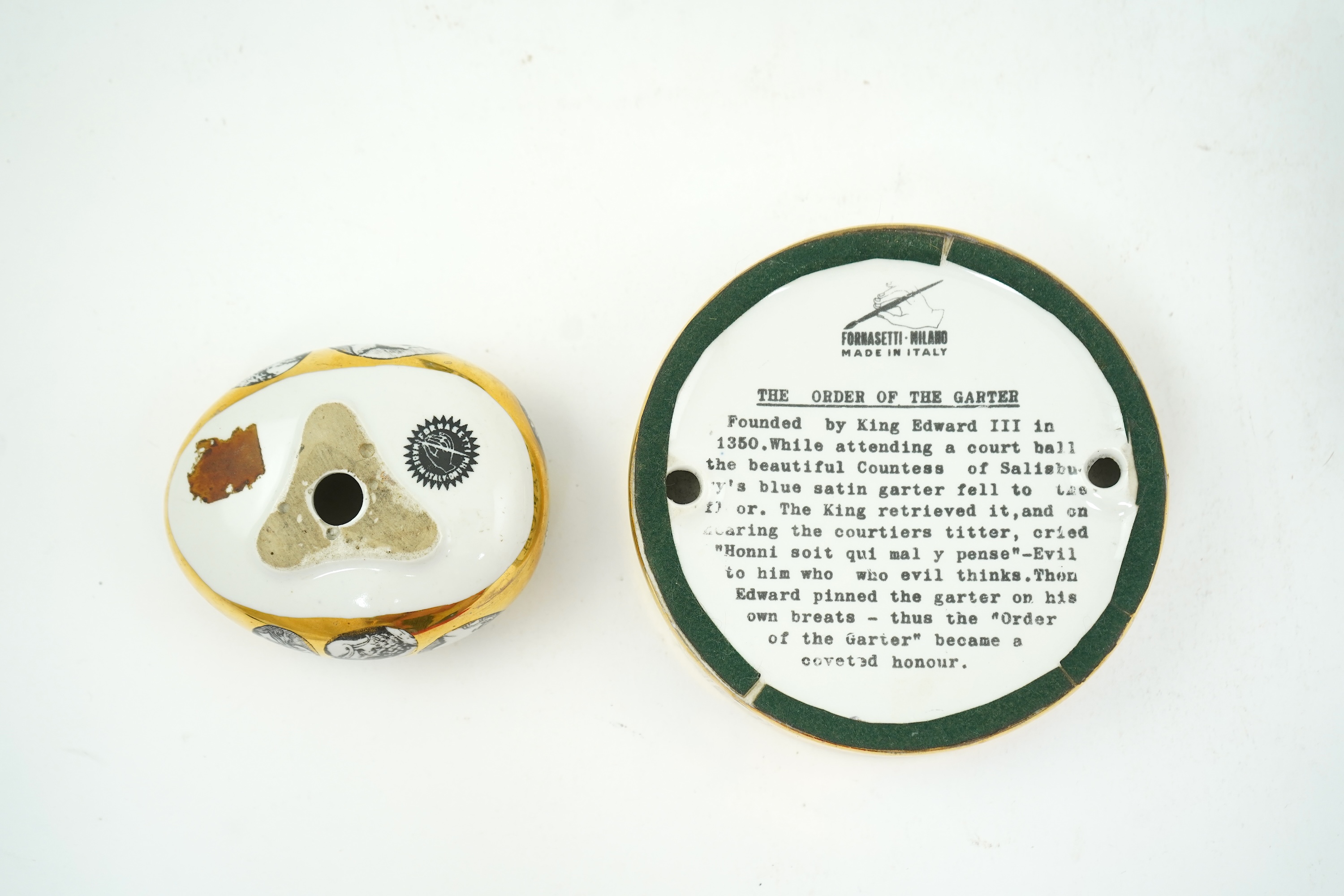 Piero Fornasetti (Italian, 1913-1988): A collection of Fornasetti desk items and dishes